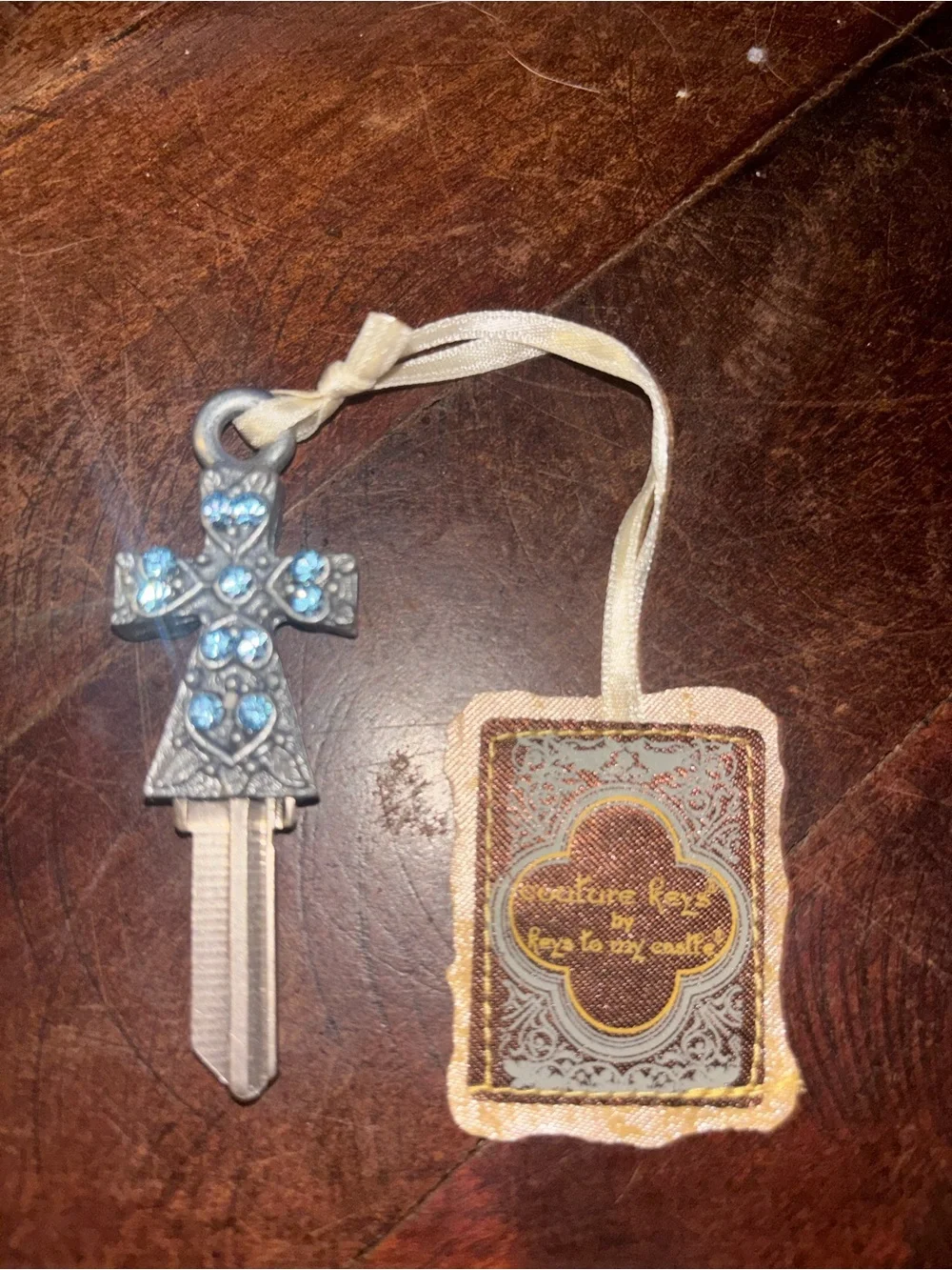 Designer Christian Blue Jewels Blank Customizable Silver Cross Couture Key